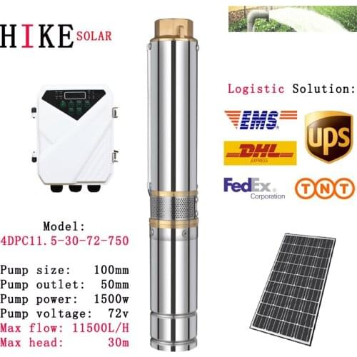 Hike solar equipment 4" DC Submersible Solar Water Pump 72V 750W 11.5T/H Deep Well Pump Plastic impeller 4DPC11.5-30-72-750