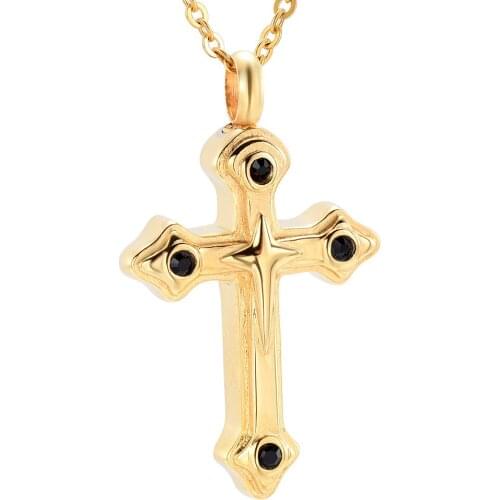 IJD9628 Stainless Steel Inlay Crystal Cross Cremation Memorial Pendant for Ashes Urn Keepsake Souvenir Jewelry
