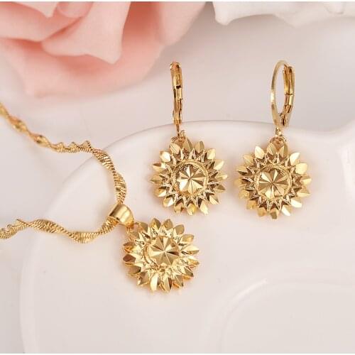 Dubai India Ethiopian Set Jewelry Necklace pendant Earring jewelry Habesha Girl Gold flower African Bridal Sets best gift women