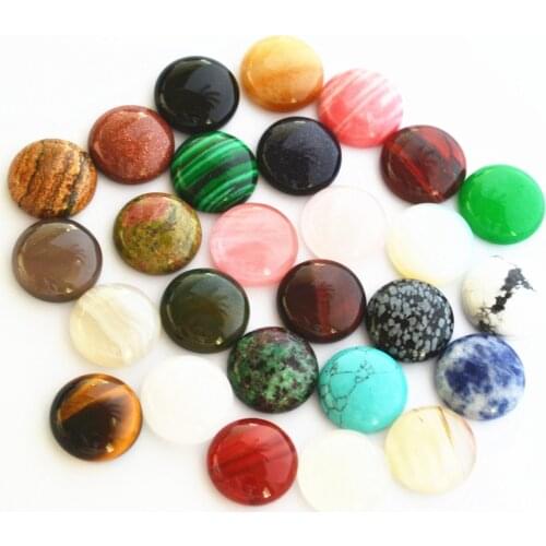 26PCS 16*16mm Assorted Natural Stone Round CAB Cabochon Beads Opal Roses Quartz Agates DIY Jewelry Finding Making Free Shipping