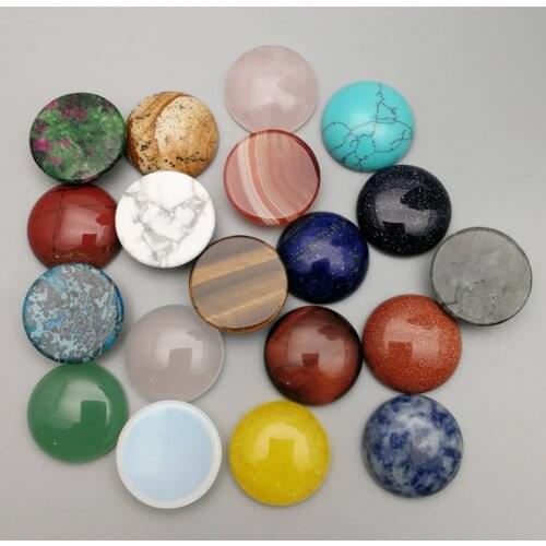 30mm Round Opal Malachite Tiger Eye Stone CAB Cabochon Flat Back for Ring Earring Necklace Making Jewelry Wholesale