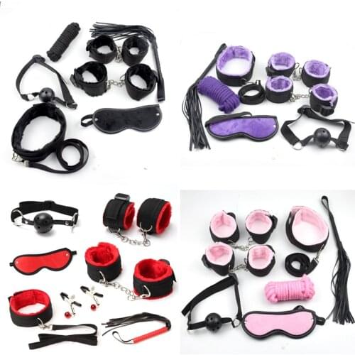 Leopard 7 Pcs set Sexy Lingerie PU Leather BDSM Bondage Set Hand Cuffs Footcuff Whip Rope Blindfold Erotic Toys