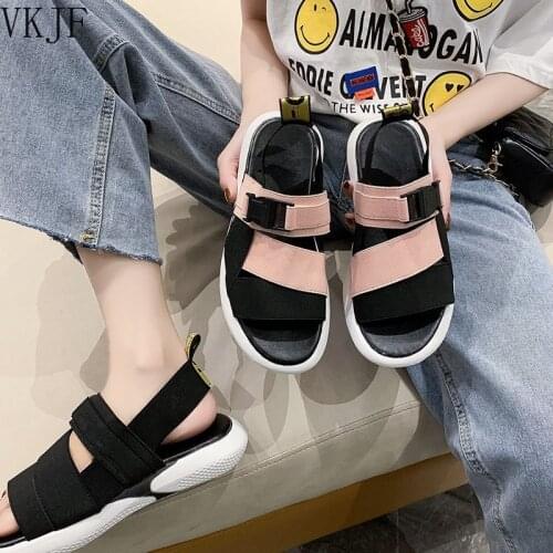 Fashion Open Toe Sports Sandals T-shaped Buckle Thick Heel Platform Shoes 2021 Womens Summer Flat Casual Shoes Womens Slippers