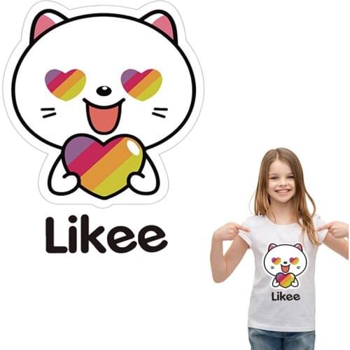 Likee App Cat Stickers Patch New Design Print On T-Shirt Diy Accessory Clothes Decoration Washable Patterns For Clothing