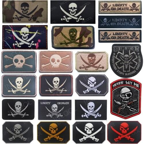 Skull Swords Embroidered Patches Tactical Military Patch Appliques Emblem Embroidery Rubber PVC Decorative Clothing Badge