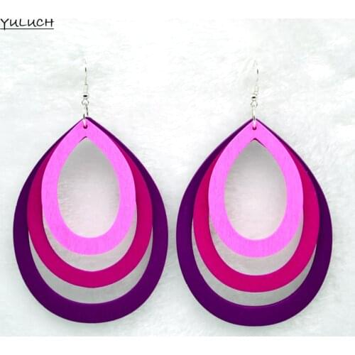 Latest charm Leaf wood earrings accessories three color long carton statement jewelry for woman 2016 design new