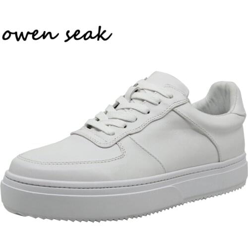 Owen Seak Men Casual Shoes Luxury Trainers Loafers Cow Leather Lace Up High Street Wear Sneakers Spring White Black Flats Shoes