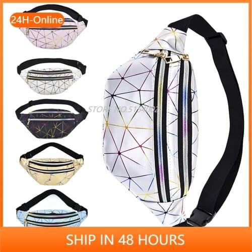 Holographic Waist Bags Women Pink Silver Female Belt Bag Black Geometric Waist Packs Laser Chest Phone Pouch