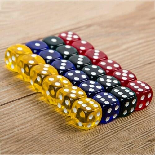 24PCS Transparent Dice Multi Color Round Corner Board Acrylic Gambling Party Prop 16MM Digital Dice Rounded Corners Dice Games