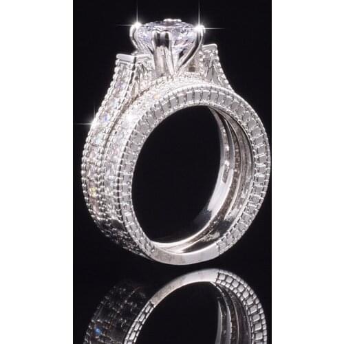 Luxury Princess-cut Simulated Diamond Rings Sets 2-in-1 Engagement Wedding Ring finger For Women 14K White gold Plated Jewelry