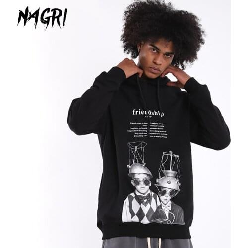 NAGRI Men Pullover Hoodies Hip Hop Streetwear Sweatshirt Long Sleeve Casual Fashion Sweatshirt Autumn Winter Hooded