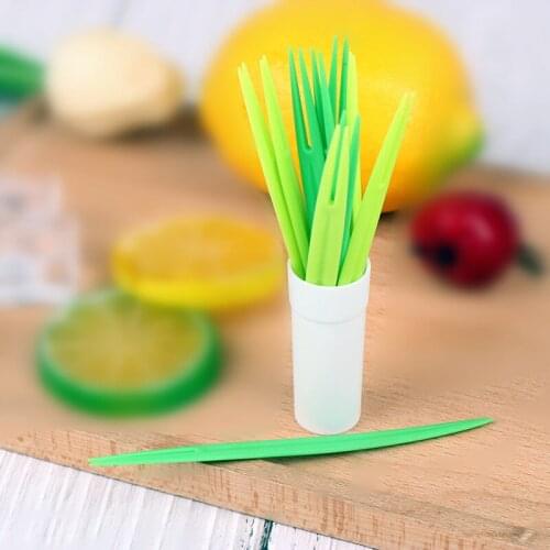 10 PCS Green Bamboo Leaf Shape Fruit Prod Cocktail Forks Skewer Wedding Festival Decorations Birthday Kitchen Supplies
