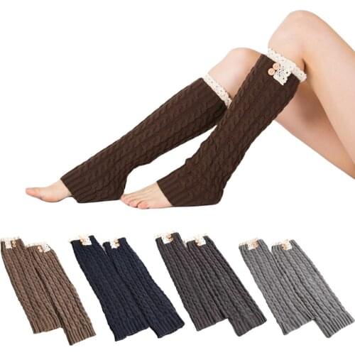 Women Knitted Twist Button Lace Leg Warmers Socks Winter Warm Boot Socks SCKMX0017