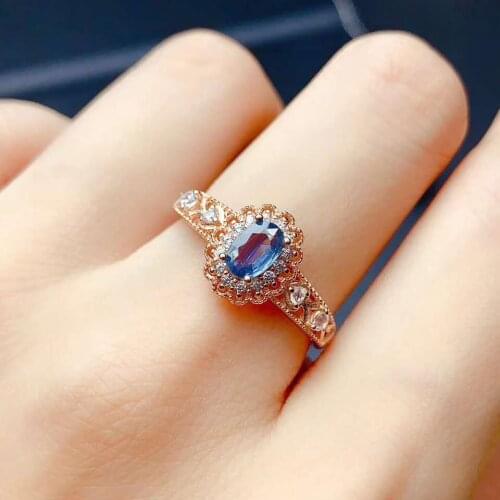 Natural Sapphire 925 Silver Jewelry Ring Women Fine Jewelry 1pc 4x6mm