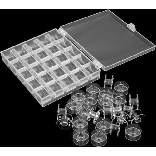 25Pcs Transparent Sewing Machine Bobbins Spools Thread Empty Bobbins Plastic Storage Box For Home Sewing Accessories Tools Case