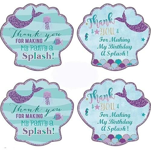 40pcs Thank You Mermaid Theme Sea Shell Label Party Favors Mermaid Sticker Children Candy Box Sealing Sticker Decorations MD30