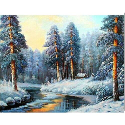 5d diy diamond painting snow landscape trees crystal embroidery icons diamond mosaic full square round drill cross stitch decor