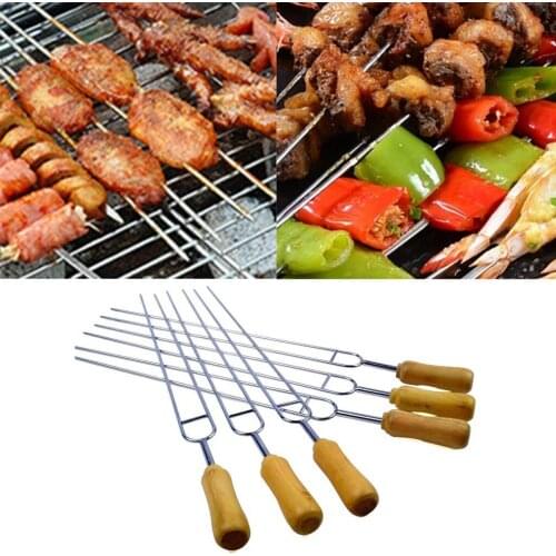 6pcs Stainless Steel U-Shaped Barbecue Brazing Fork Needle Grilling Skewers Double Prong BBQ Tools