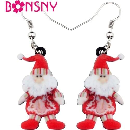 Bonsny Statement Acrylic Father Christmas Santa Claus Earrings Drop Dangle Sets Decoration Party Jewelry For Women Girls Gift