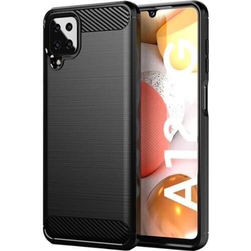 Shock Absorption Cover Soft TPU Anti Scratch Carbon Fiber Design Back Case With Screen Protector for Samsung Galaxy A12 5G
