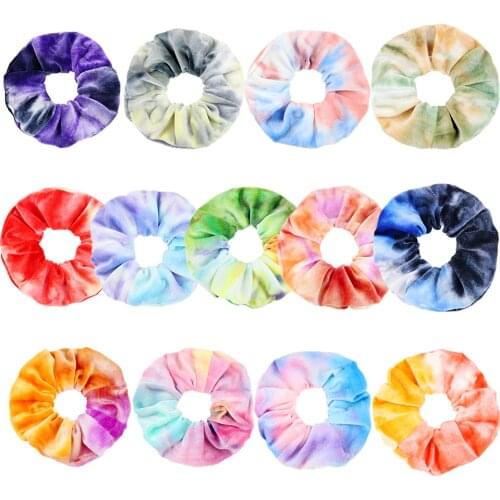 Velvet Scrunchie Tie Dyeing Women Girls Elastic Hair Rubber Bands Gum Gradient Color Hair Ring
