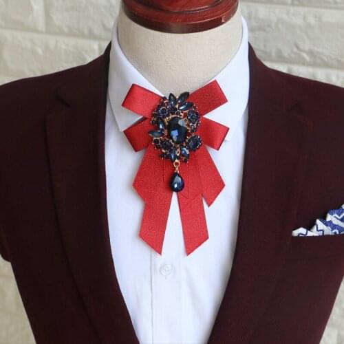 British French Men Women Formal Business Wedding Club Party Ribbon Bow Tie Cravat Elegant Groom Alloy Crystal Rhinestone Bowtie
