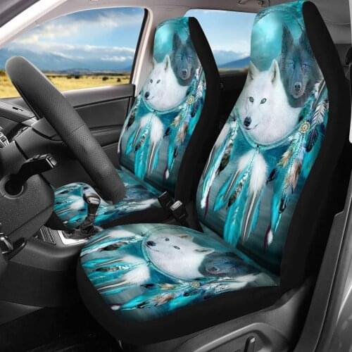 INSTANTARTS Dreamcatcher Wolf 3D Car Seat Cover for Men Boys Set of 2 Front Seat Protector Universal Fit Most Vehical SUV Sedan