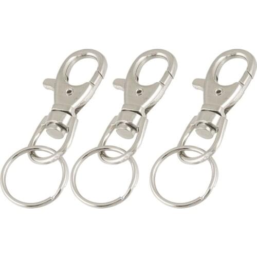 CNIM Hot 25mm Dia Split Ring Lobster Clasp Key Chain Keyring Silver Tone 3 Pcs