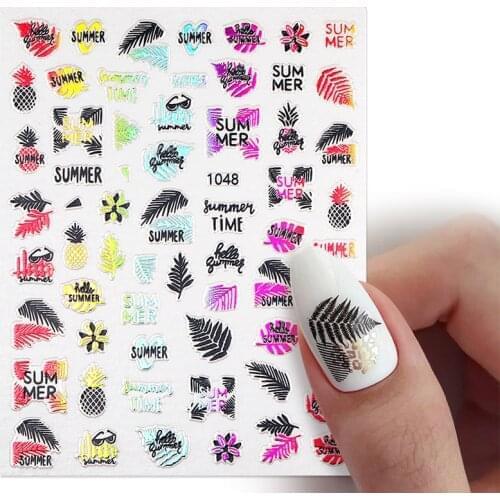 Colorful Bronzing Holographics 3D Nail Sticker Summer Tropical Plants Leaf Tree Self-adhesive Transfer Slider For Nails Decals