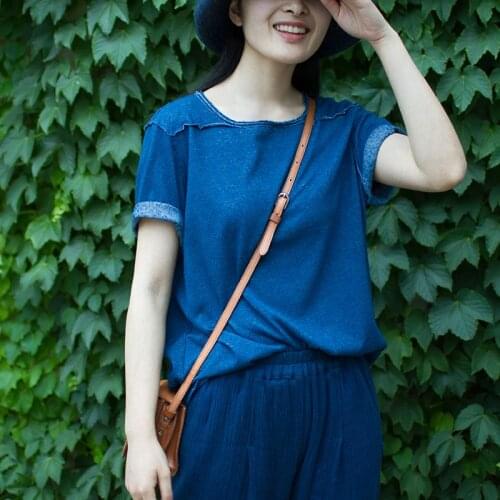 Designer plant dyed cotton hemp versatile short sleeve basic top loose T-shirt Nocturne 0403