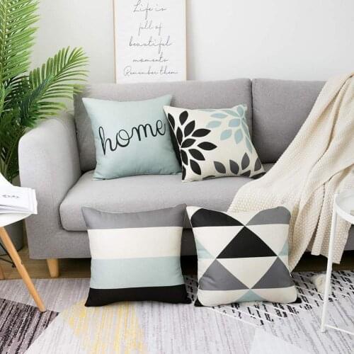 Home Striped Leaf Throw Cushion Cover Nordic Decoration Pillowcase Square Sofa Bed Decoration Throw Pillow Cover Short Plush