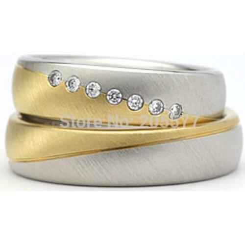 Two tone classic traditional titanium wedding band engagement rings sets trauringe anel ouro
