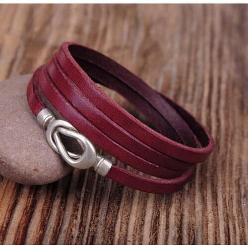 G324 Purple Cool Alloy Infinity Clasp Leather Multi Wrap Bracelet Cuff Mens New