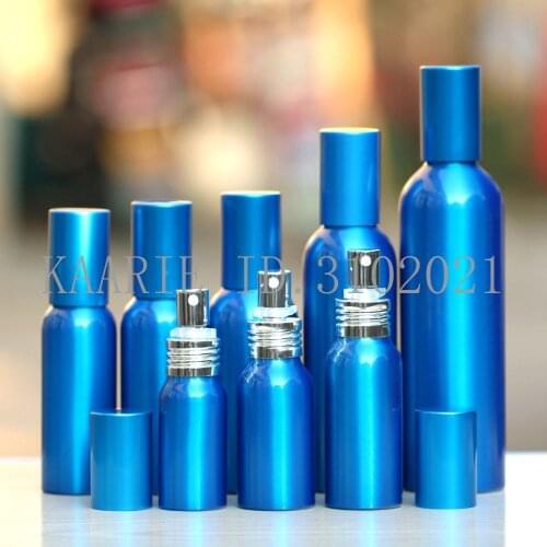 1-2pcs 30-500ml blue Aluminum empty spray bottle blue cap Fine Mist Refill/silver sprayer cosmetic jar Sample subpackage travel