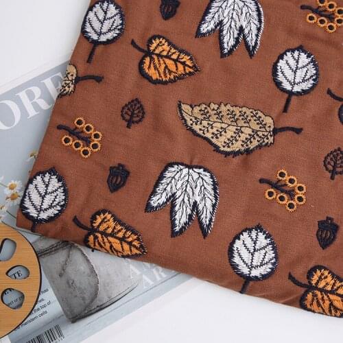 Cotton linen fall leaf embroidered fabric Japanese style hand-made DIY Autumn Cloth Dress Table Cloth fabric