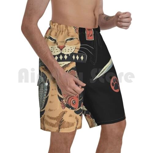 Catana-Samoura ? Cat Beach Shorts Men Beach Pants Swim Trunks Cat Cats Tattoo Yakuza Katana Catana Japanese Japan
