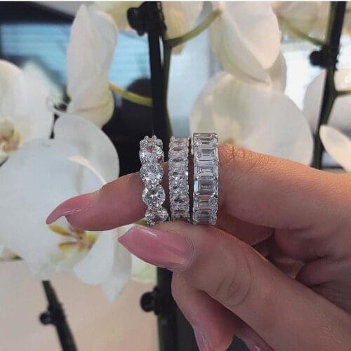 Vecalon Female Eternity Promise Ring 925 Sterling silver Jewelry Emeald cut AAAAA cz wedding band Rings For Women Party Bijou