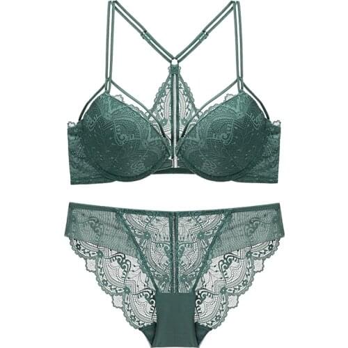 Lingerie Set For Women Front Closure Strappy Cup Padded Underwire Bra Set For Open Back Womens Underwear For Summer