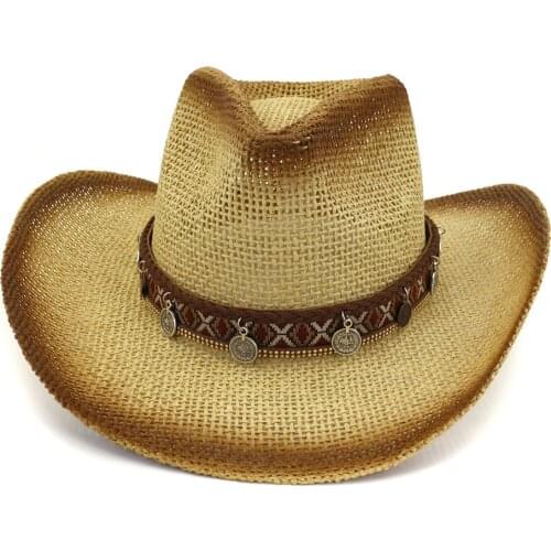 Brown Spray Paint Paper Straw Cowboy Hats Mens Womens Panama Style Jazz Cap Wide Brim Beach Sunhat Sun Visor Caps Sombrero