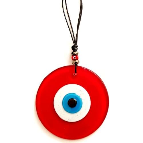 Leather String, Evil Eye Bead, Red Glass Wall Ornament