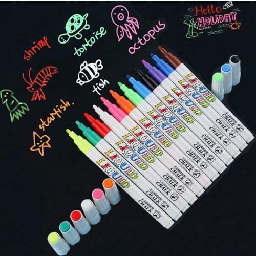 12 Color/set Liquid Erasable Chalk Markers Pen Bright Neon Pens For Glass Windows Blackboard Markers Teaching Tools Office