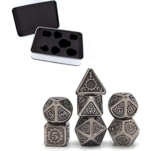 7 PCS Steampunk Style Metal Dice Metallic DND Game D&D Dice with Free Metal Case 448D