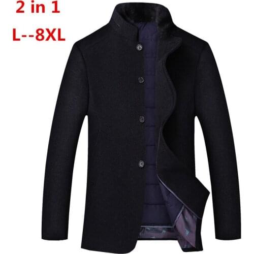 8XL 6XL 2 in 1 Winter Men Casual Wool Trench Coat Fashion Business Long Thicken Slim Overcoat Jacket Male Peacoat Brand Clothes