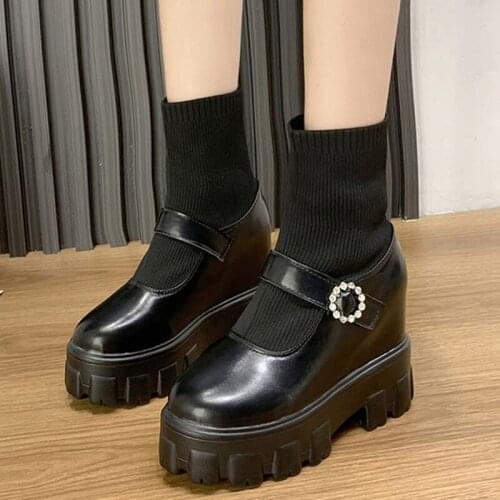 New 2021 Autumn Winter Motorcycle Boots Fashion Female Round Toe Height Increasing Shoes Ladies Ankle Short Stretch Boots