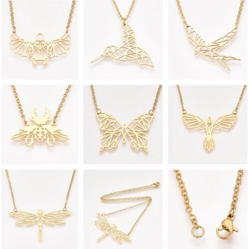 Stainless Steel Butterfly Bird Bee Animal Pendant Hollow Out Necklace Gold Silver Swallow Birds Clavicle Chain For Women Jewelry