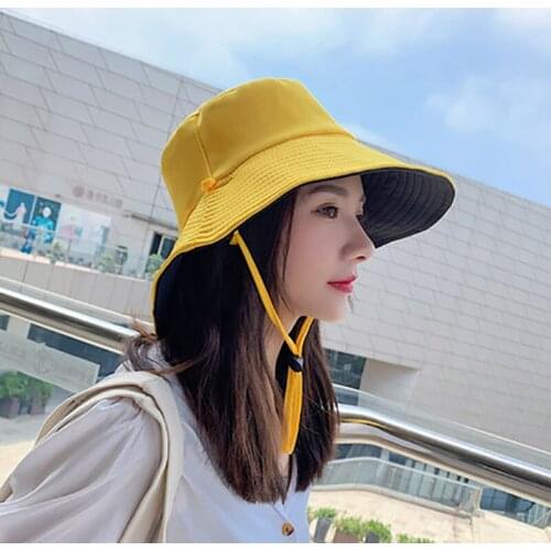 Women Bucket Hat Reversible Solid Foldable Floppy Outdoor Sun Hat Big Wide Brim Sunscreen Sun Block Beach Hat Large Visor Caps