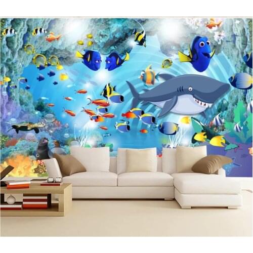 Custom photo wallpaper for walls 3 d murals wallpapers cartoon shark dreamy childrens room kids room decorative painting mural