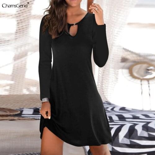 Casual Dress Autumn Women Short Solid Color A-line Dresses Womans Long Sleeve Crew Neck Simple Loose Spring Sundress