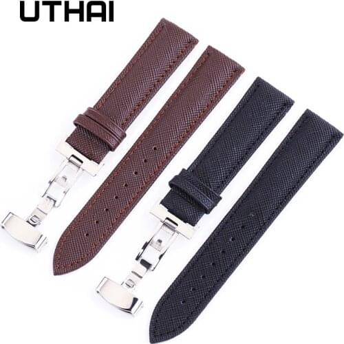 UTHAI B02 Man Watchbands Leather Strap Watch Band 18mm 20mm 22mm Foldable Clasp Wristband Watch Accessories Wristbands