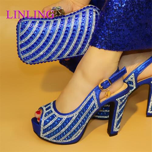 Sandals With Rhinestones Pumps Elegant High 12.5cm Pumps 2021 African Women Italian Shoes With Matching Bag For Evening Party